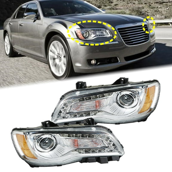 Pair of Headlight Housing Assembly Headlamps Fit for Chrysler 300C 2011 2012 2013 2014 (without Bulbs)