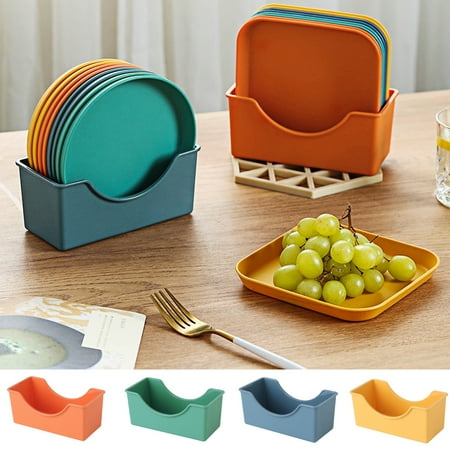 

Happy Date 6 Inch Wheat Straw Deep Dinner Plates Unbreakable Lightweight Dinner Dishes Plastic Plates Reusable Microwave and Dishwasher Safe Can with Storage Rack