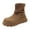 Khaki, variant on Black Women'S Winter Casual Flat Ankle Boots Flock Material Round Toe Back Zipper Thick Sole For Outdoor Indoor