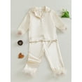 thumbnail image 5 of RUINIXCW Toddler Baby Girl Silk Satin Pajama Set Kids Spring Fall Winter PJS Set Sleepwear Fuzzy Trim Long Sleeve Button Down Shirt and Pants Set Loungwear Homewear, 5 of 9