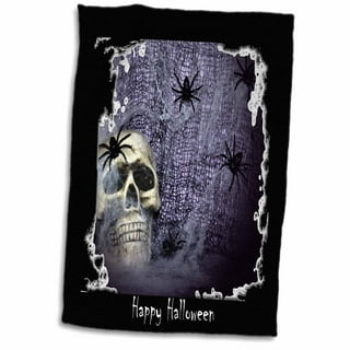 2 HALLOWEEN EAT DRINK & BE SCARY ORNATE SKULL KITCHEN TOWELS GOTHIC