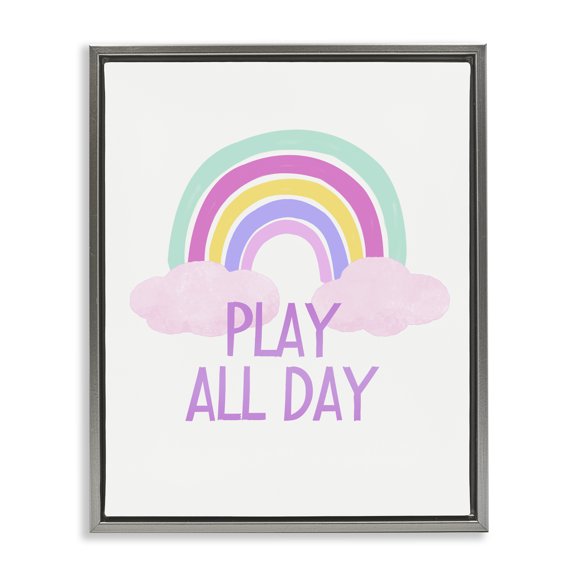 Stupell Industries Contemporary Play All Day Pastel Gray Floating Frame Canvas Art, 25 x 31, by Diane Neukirch