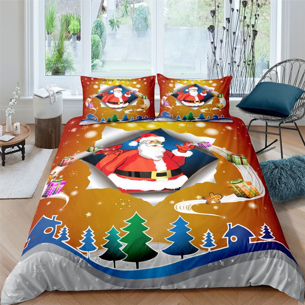 Christmas Bedding Bed Set,Santa Claus Xmas Tree Snowman Pattern Duvet ...