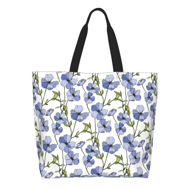Disketp Blue Flax Flowers Bolsa Tote Estampada para Mujer, Bolso de Hombro y de Mano para Compras y Viajes