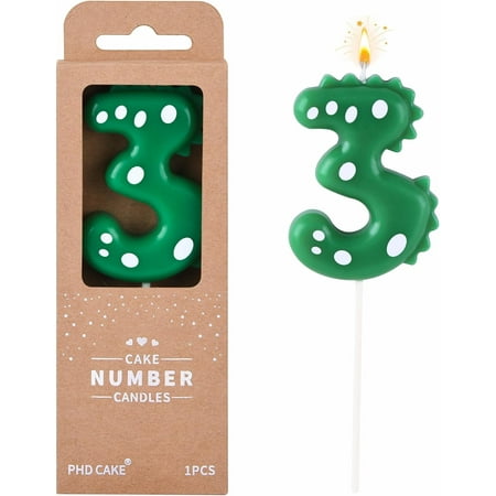 2.76 Inch Green Dinosaur 3 Number Birthday Candles, Dinosaur Number Candles, Cake Number Candles, Party Celebration