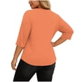 thumbnail image 2 of Fnooota Women's Plus Size T-shirts, Summer Classic Casual Asymmetrical Neck 3/4 Sleeve Tops Orange Size 2XL, 2 of 6