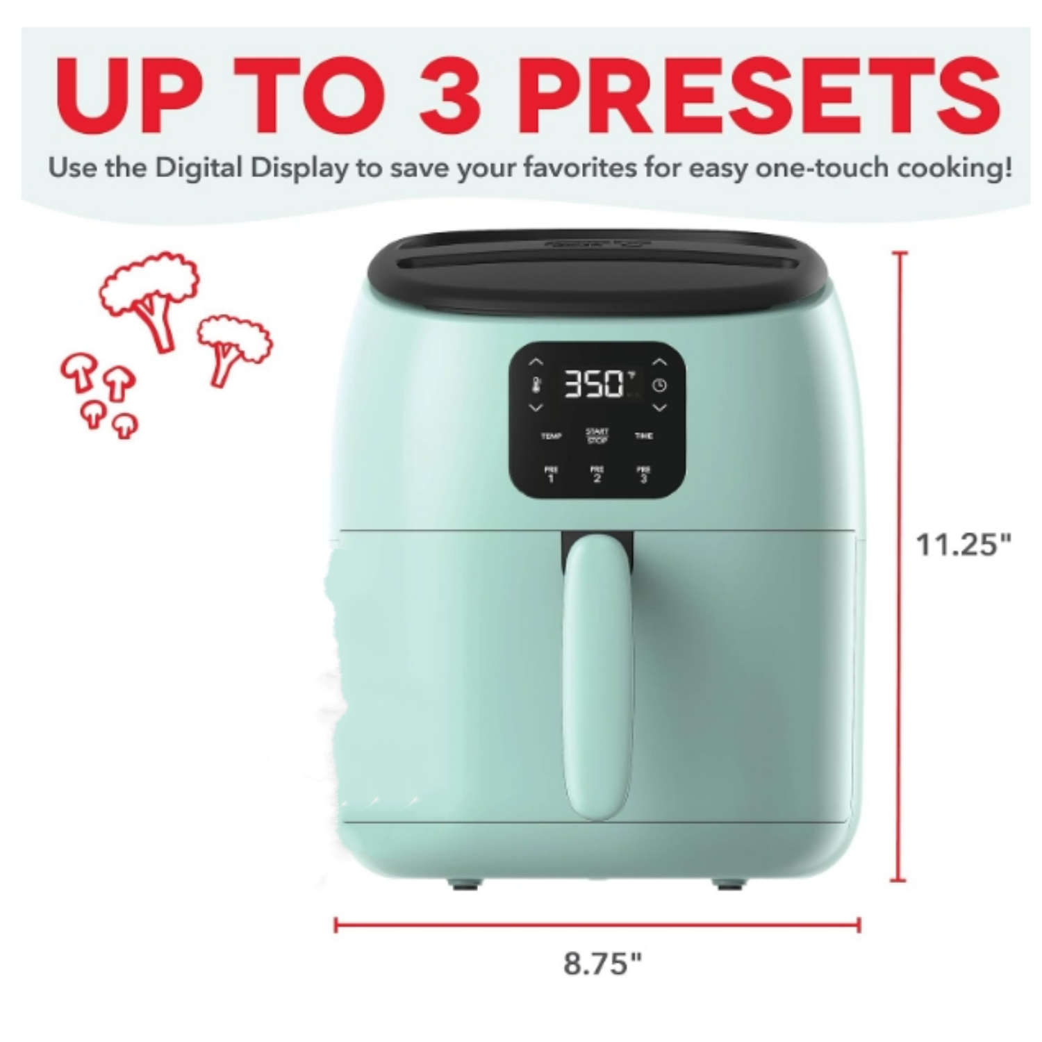 2.6 Qt., Aqua – Compact Air Fryer for Healthier Food in Minutes, Ideal for Small Spaces - Auto Shut Off, Digital,