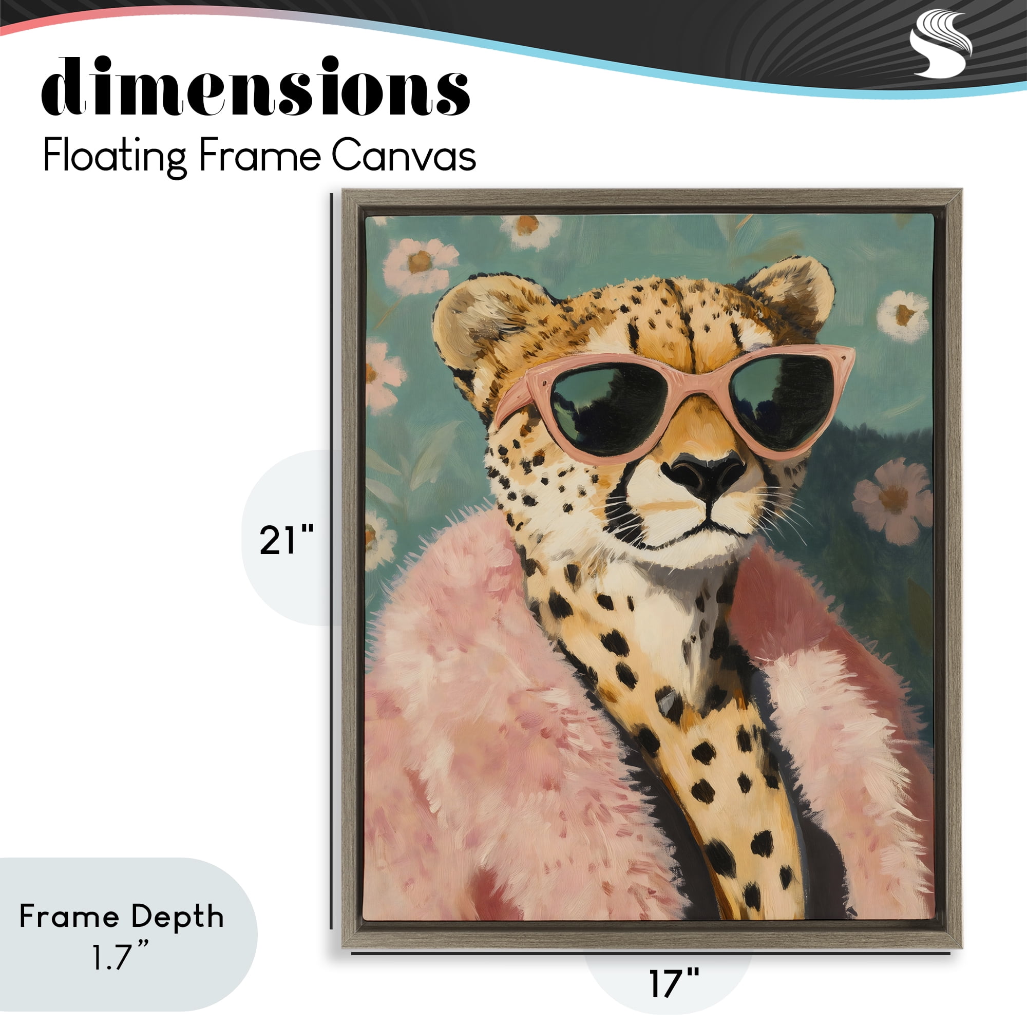 Stupell Industries Glam Cheetah in Pink Fur Brown Framed Floater Canvas Wall Art, design by The Prints Vibe