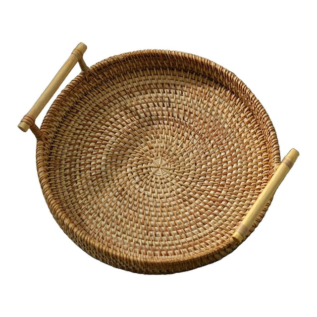 Bewildely Cesta de pan tejida a mano, bandeja de almacenamiento de mimbre, té, bebidas, aperitivos, decoración del hogar, 24x3cm Type2 NO2