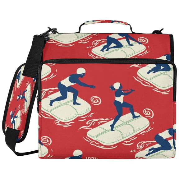 Red Swimmers Printed Zipper Binder with Handle&Shoulder Strap 2 inch 3 Ring 500 300 Sheet Capacity File Folder Organizer