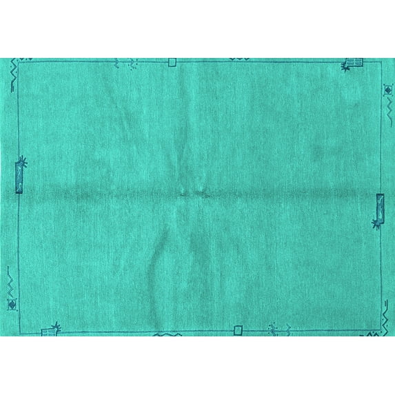 Ahgly Company Machine Washable Indoor Rectangle Abstract Turquoise Blue Modern Area Rugs, 7' x 10'