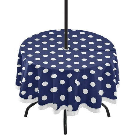 

Hyjoy 60 Polka Dot Outdoor Tablecloth with Umbrella Hole and Zipper Waterproof Round Tablecloth for Party Patio Picnic Holiday Dinner Summer