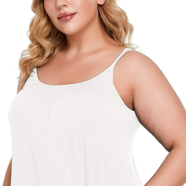 Plus Size Flowy Loose Camisole Built in Bra Sleeveless Adjustable Strap Tank  Top