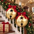 thumbnail image 4 of Luckky Oversized Gold Metal Christmas Jingle Bells, 14 x 10 Inch Giant Sleigh Bell Ornaments with Red Bow, Large Decorative Bells for Porch, Yard, Mantel, Indoor Outdoor Holiday Decor, Set Of 2, 4 of 8