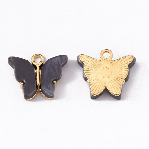 10 colgantes de mariposa de aleación esmaltada, color oro claro, accesorio colgante de mariposa, adorno colgante gris pizarra