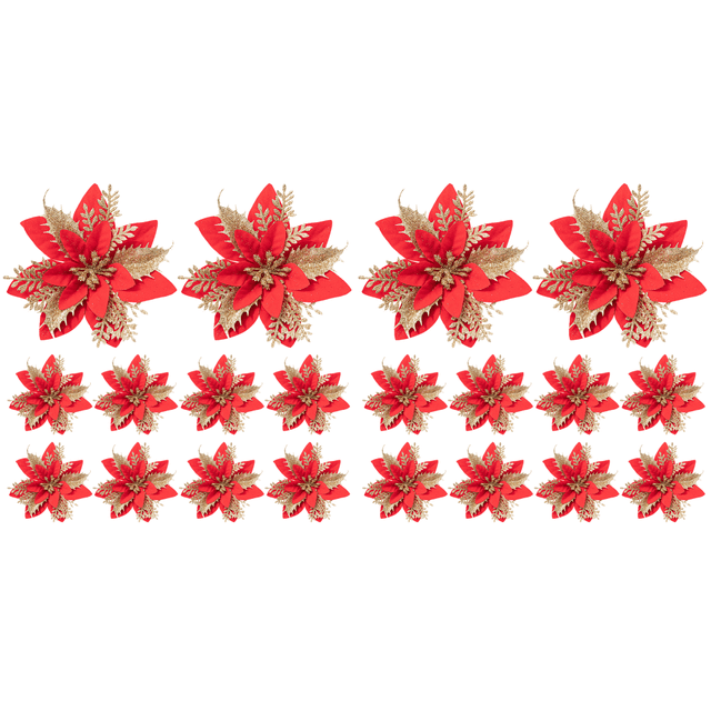 Flor de Pascua artificial con purpurina de 5,51 pulgadas para decoración de árboles () oro rojo 10 Uds.