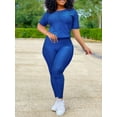 thumbnail image 3 of lovelyWholesale Round Neck Regular Fit Stretchy Pants Set, 3 of 4