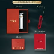 Mini Unique Vintage Soft-Flame Brass Kerosene Lighter, Refillable, Portable, Flip-Top & Side-Slide, Grinding Wheel, Electroplated Chrome Color, Creative, Gift for Men, Thorens Three-Section Stick