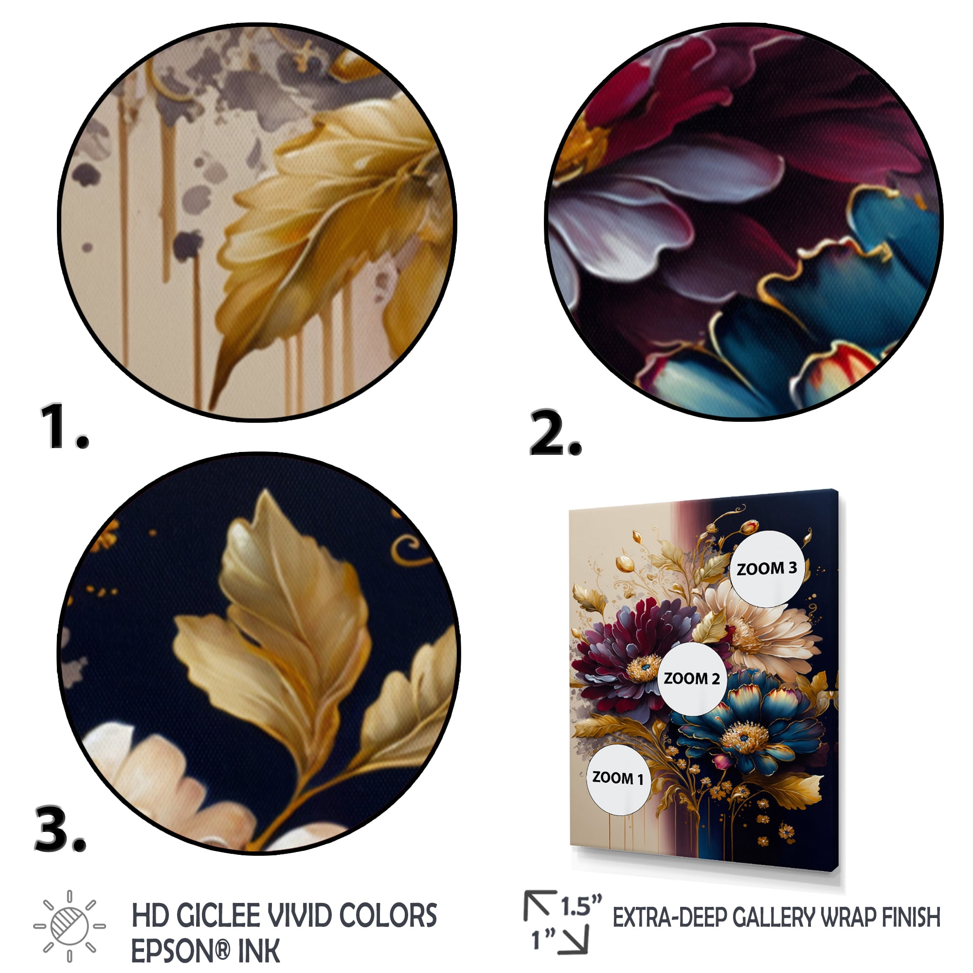 Designart Burgundy And Blue Daisy Bunch III Canvas Wall Art