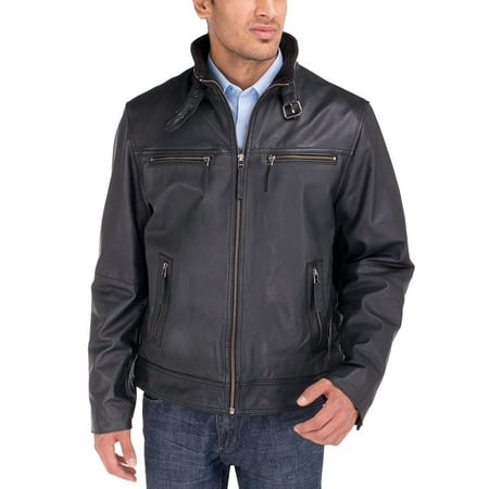 Luciano Natazzi Men's Trim Fit Quality Cow PDM Heritage Look Leather Moto Jacket Charcoal