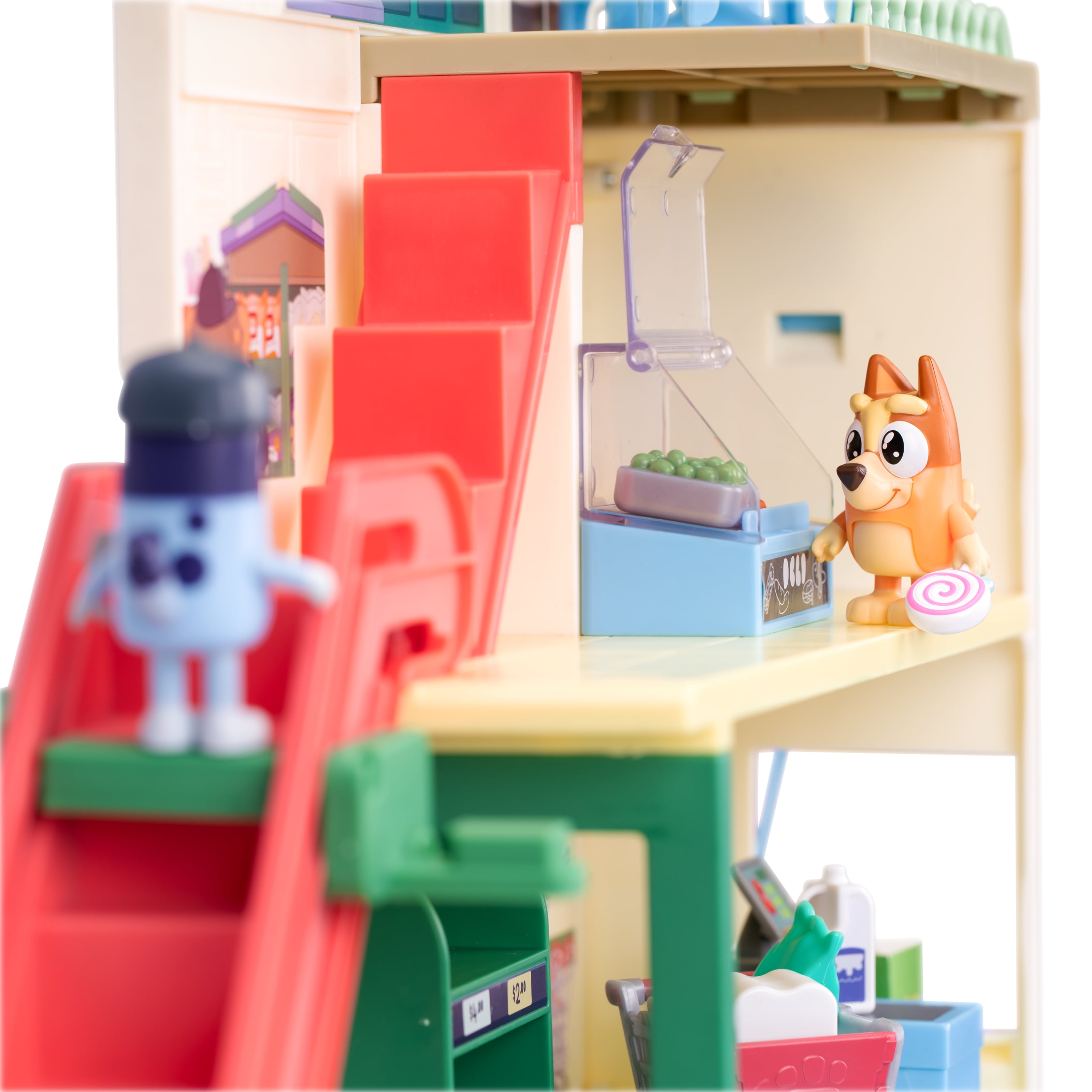 Bluey Supermarket Playset, 3 Different Levels with Exclusive Bluey and Bingo Figures. 24 Sounds and 15+ Play Pieces Plus Fun Intercom, Ages 3+