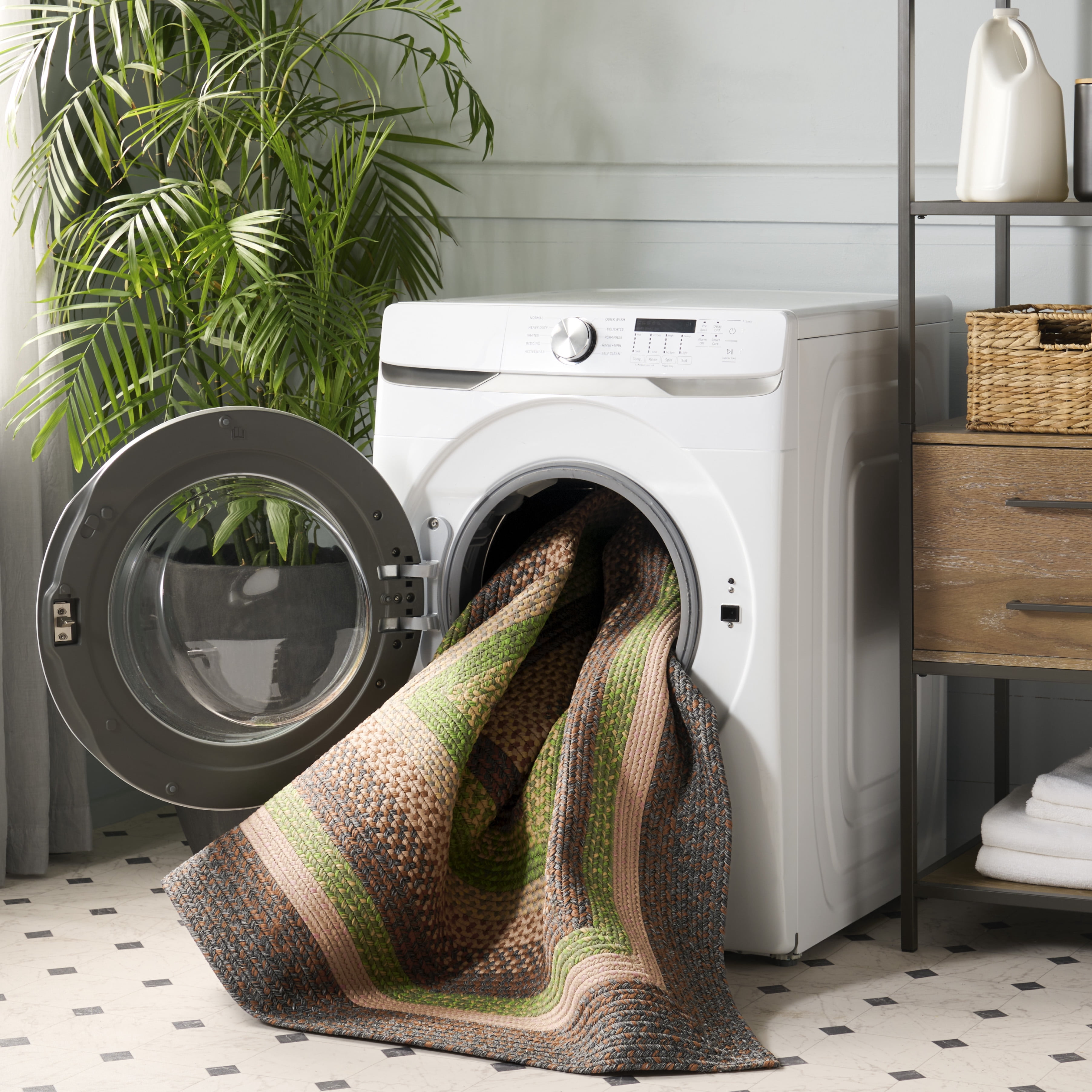 SAFAVIEH Braided Marco Bordered Machine Washable Reversible Area Rug, Brown/Green, 2' x 4' Half Moon