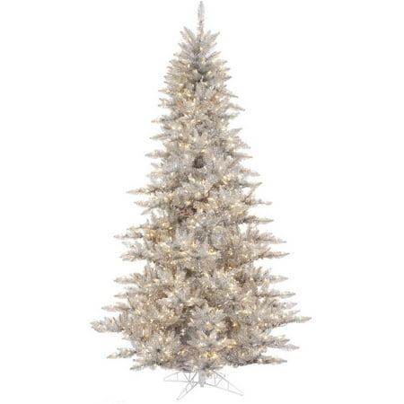 Tinsel Lead Design - Vickerman 7.5' Silver Tinsel Fir Artificial Christmas Tree with 750 Warm White LED Lights