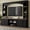 Black + Particle Board+MDF + Primary Living Space, variant on Luckynote Farmhouse TV Stand, Entertainment Center with Bookshelf, Arched Design Wood Grain for 70" TVs, 91 Inch Media Console with Adjustable Shelves, Black