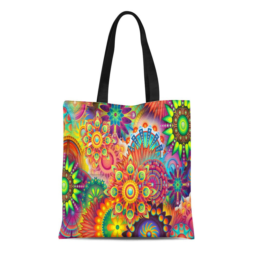 KDAGR Canvas Tote Bag Colorful Floral Funky Retro Pattern Abstract ...