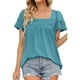 thumbnail image 1 of Camiseta informal holgada de manga corta con ribete de encaje verde pavo real para mujer, 1 of 6