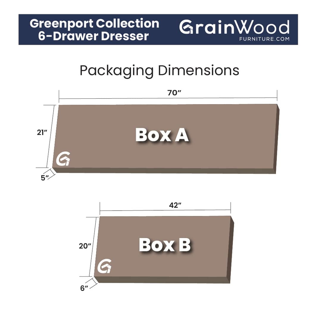 Grain Wood Furniture Greenport 6-Drawer Bedroom Dresser, Solid Wood with a Brushed Grey Finish