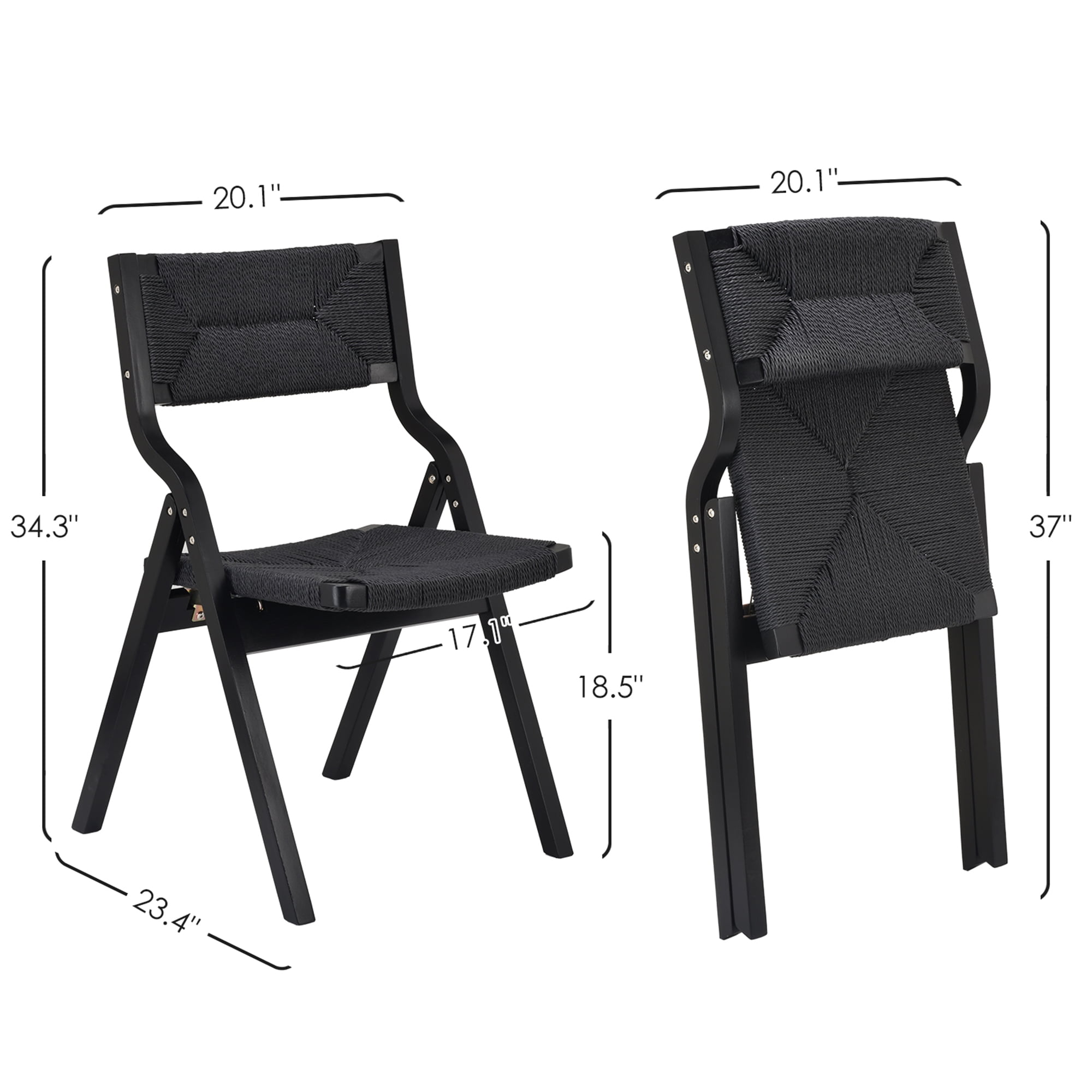 MAYEERTY 2-Set Wood Foldable & Stackable Dining Chairs for Dining Room, Woven Seat & Back, Black