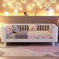thumbnail image 2 of Euroco Wood Twin Size Platform Bed, Low Profile Bed with Rails for Kids and Toddlers, White, 2 of 11
