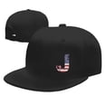 thumbnail image 7 of DouZhe Flat Brim Cap Snapback Hat, Letter J America Usa Flag Prints Adjustable Black Adult Baseball Cap, 7 of 7