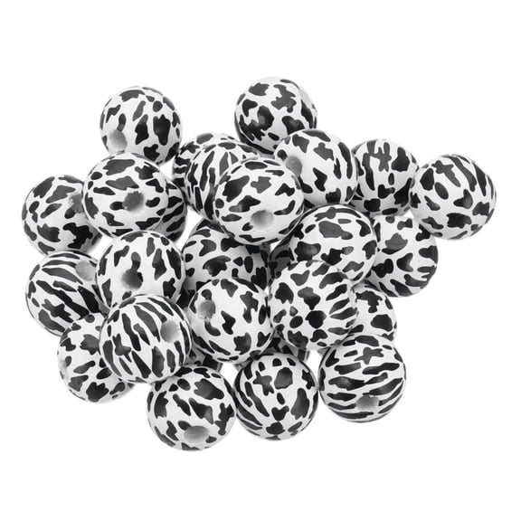 30PCS Wooden Beads, 16mm Cow Leopard Print Wood Beads Bulk DIY Loose Spacer Beads Round with Hole for Pen Making Keychain Crafts Bracelets Necklace, Small Black