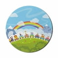 thumbnail image 1 of Cartoon Mouse Pad for Computers, Railway Train with Various Animals and a Rainbow Mountains Clouds Trees, Round Non-Slip Thick Rubber Modern Gaming Mousepad, 8" Round, Multicolor, by Ambesonne, 1 of 2