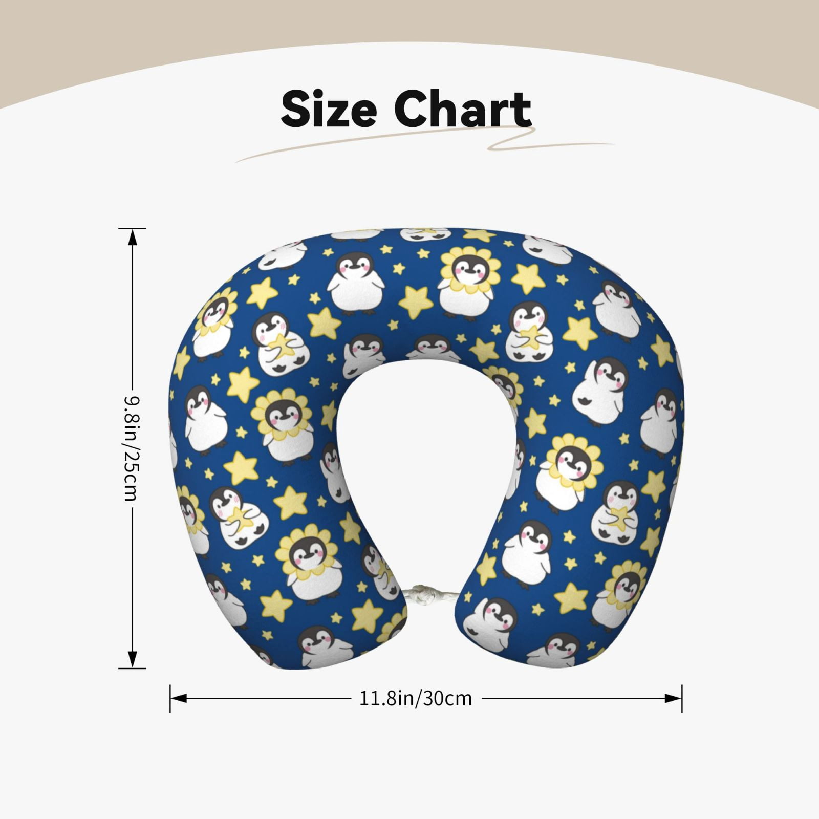 Xecao Star Penguin Print Memory Foam Cervical Neck Pillow Versatile U-Shaped Pillows for Home,Office,Camping,Travelling,Soft Washable Cover