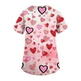 thumbnail image 4 of Womens Valentine Day Scrub Tops Love Heart Print V Neck Plus Size Quick Dry Workwear Medical Short Sleeve Nursing Uniform with Pockets Light pink S, 4 of 5