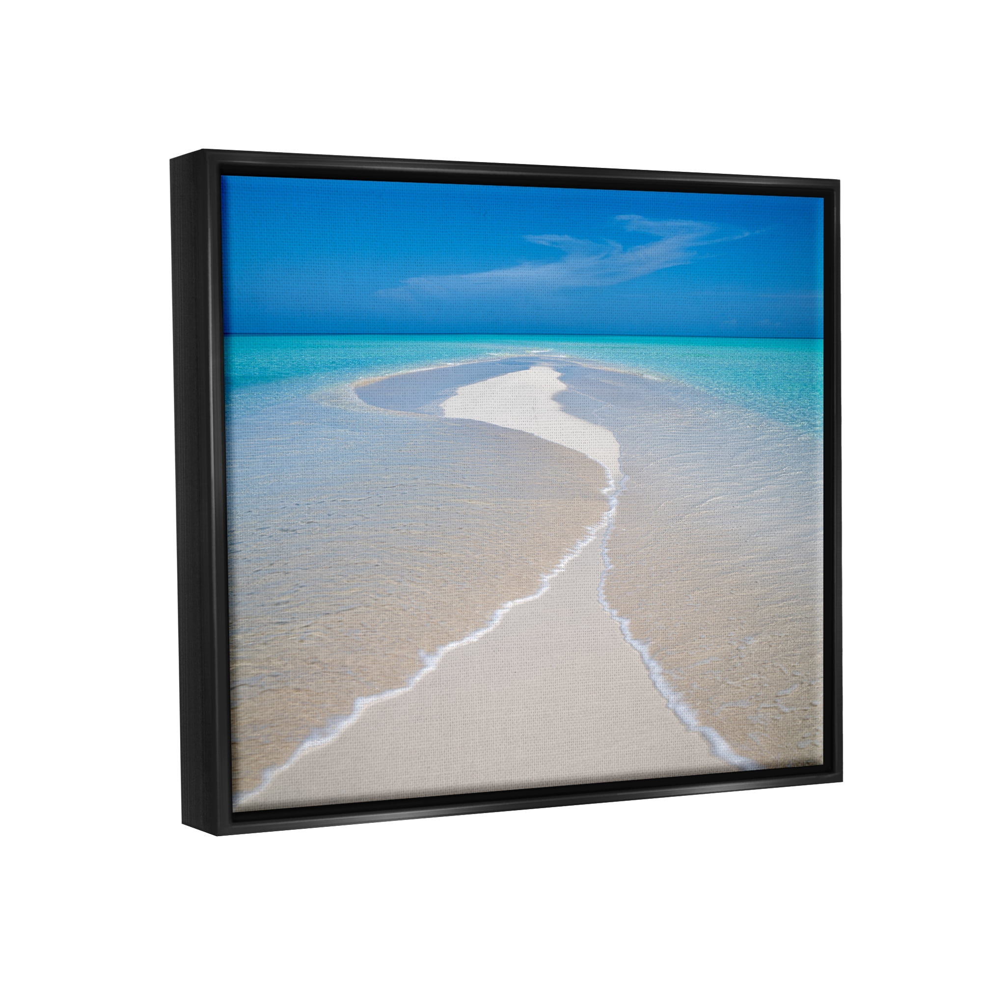 Stupell Industries Azure Beach Waves Lapping Foam Coastal Photography Black Floater Framed Art Print Wall Art