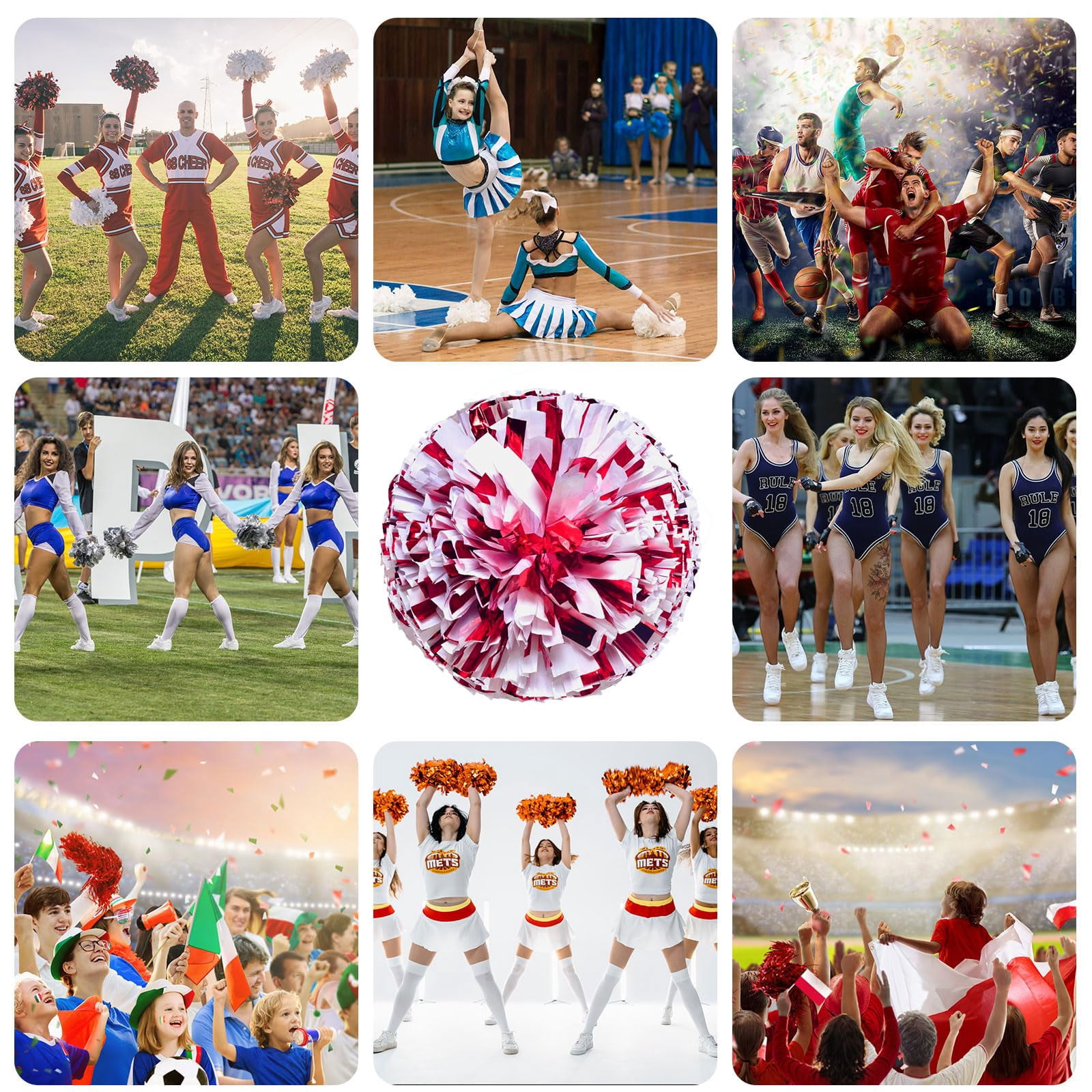 12 Pcs Cheerleading poms,pom poms Cheerleading with Finger Holes Cheer Pom Pomsfor Dance, Matches, Team Spirit Sports
