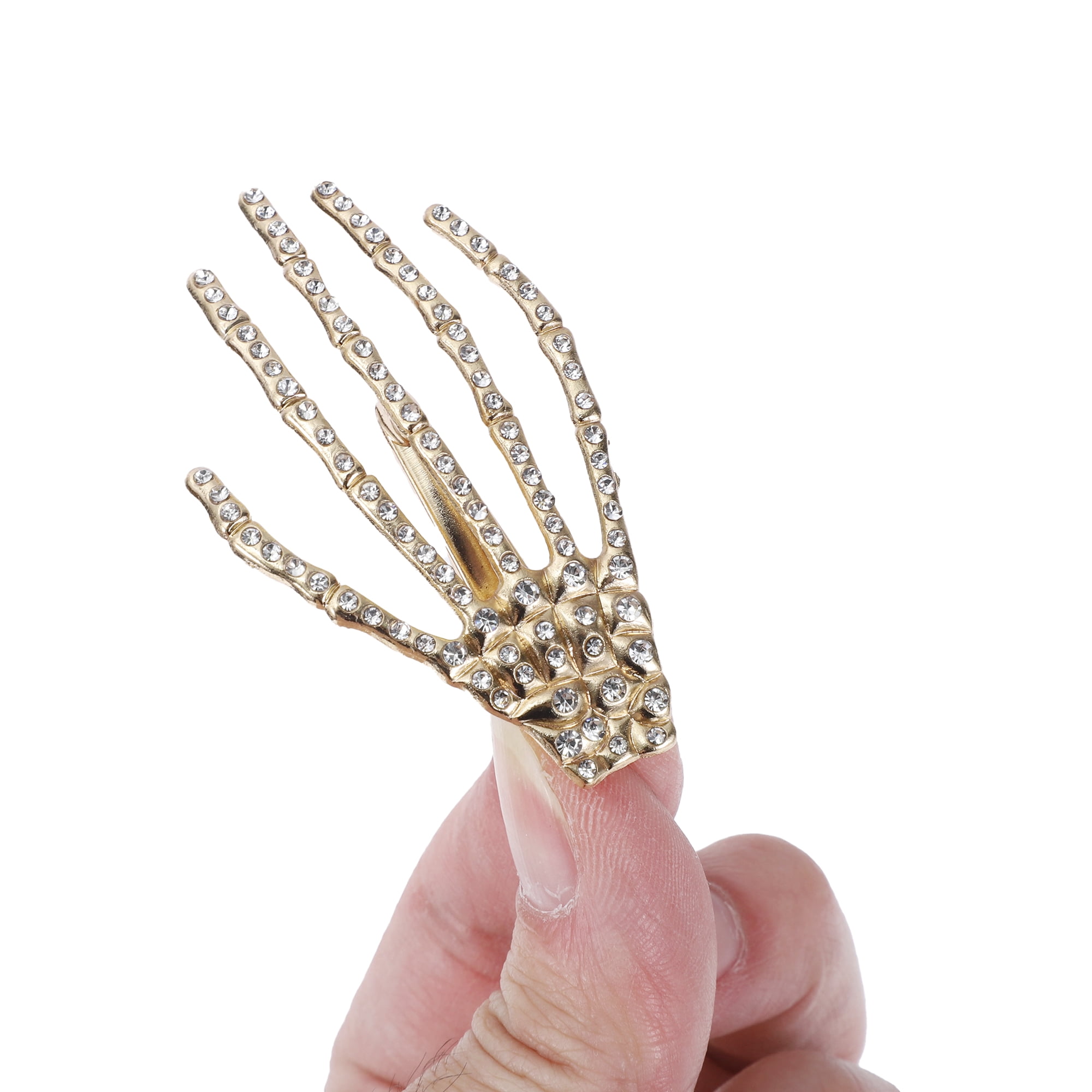 Unique Bargains Rhinestone Palm Daily Home Use Hair Clips Gold Tone