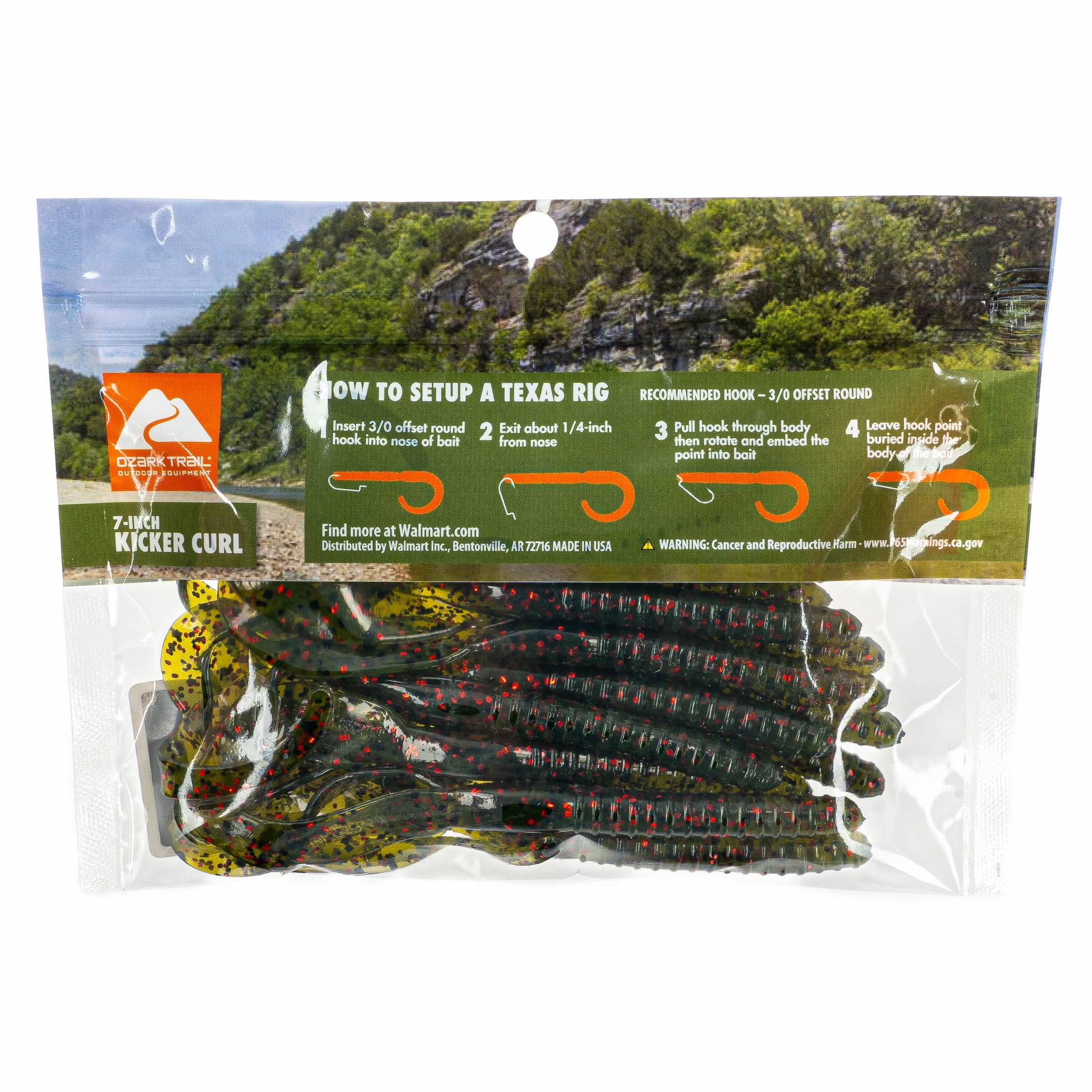 (2 pack) Ozark Trail Kicker Curl 7”, Watermelon Red, 14 pieces Fishing Soft Baits