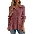 thumbnail image 2 of ClodeEU Womens Long Sleeve Collar Button Peplum Shirts Tops,Cute Trendy Tunic Blouses Red,Womens Plus XXXL, 2 of 6