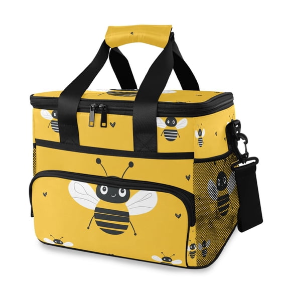Cute Bees and Hearts Portable Cooler Lunch Box Reusable Insulated Lunch Bag Leakproof 15L