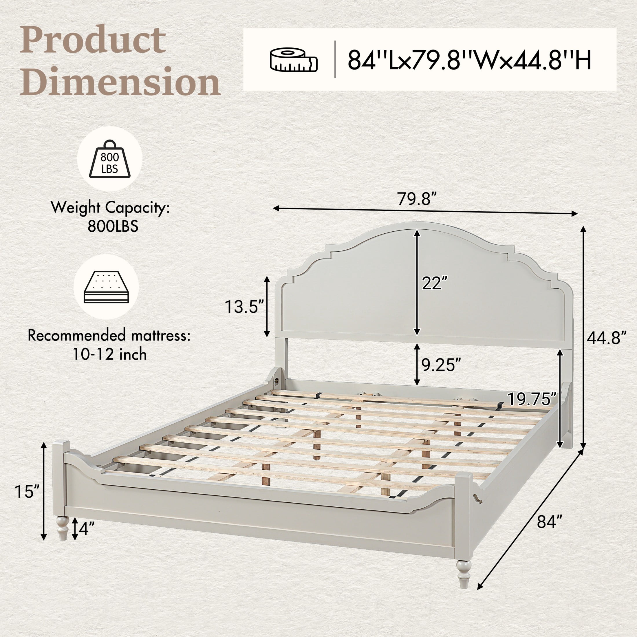 Christopher Knight Home Farmhouse King Wood Platform Bed with Curved Headboard, Turned Legs, White