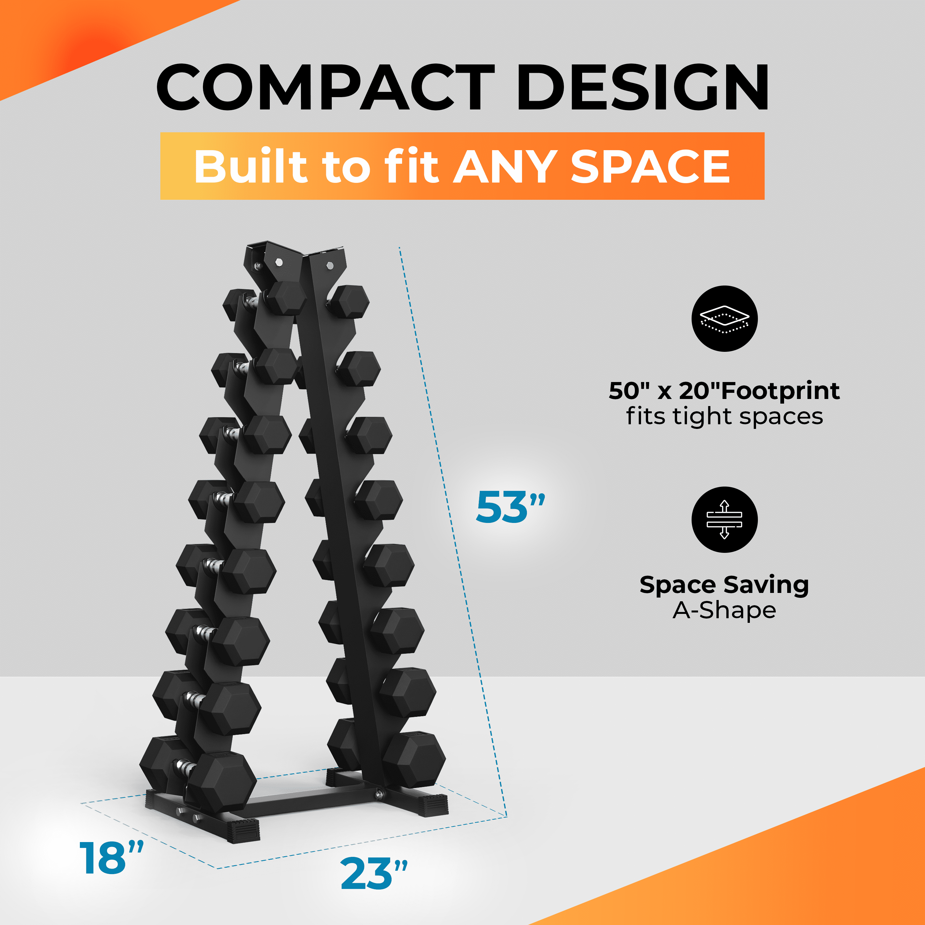 Rubber Hex Dumbbell Set with Rack, 8 Pair of 10-50 lb (450lbs) Rubber Coated Dumbbell Set with Rack Stand, Weight Rack with Dumbbells