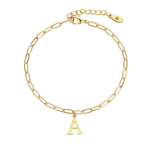 Personalized Planet Women's Sterling Silver Initial Charm Paperclip Chain Bracelet