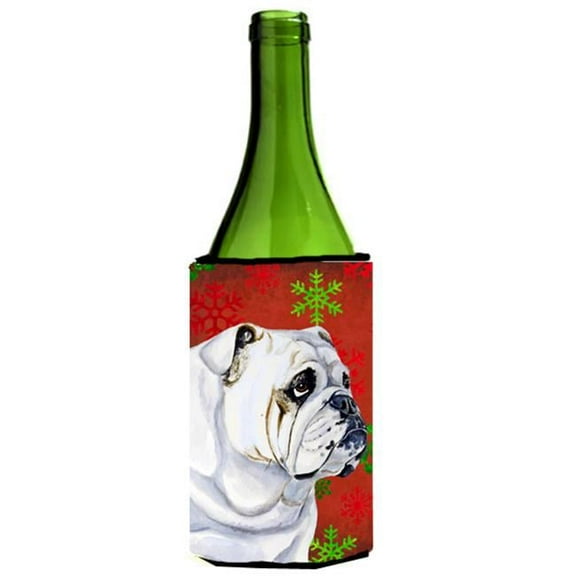 Bulldog English Snowflakes Holiday Christmas Wine bottle sleeve Hugger