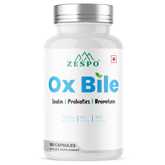 Zespo Ox Bile 250 mg with Inulin, Probiotic Blend and Bromelain, 1100 mg Total Formula, 180 Capsules
