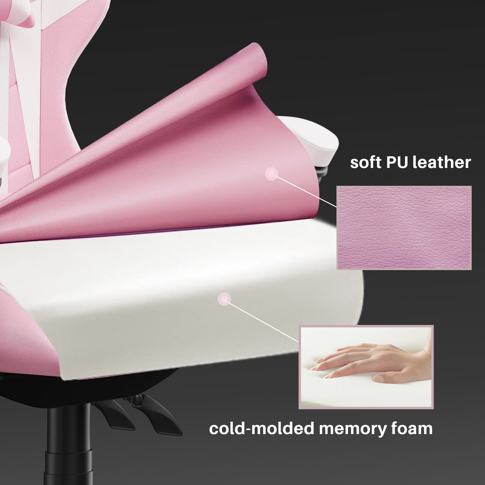 Bigzzia Gaming Chair, Ergonomic Game Chair with Headrest & Lumbar Pillow, Pink